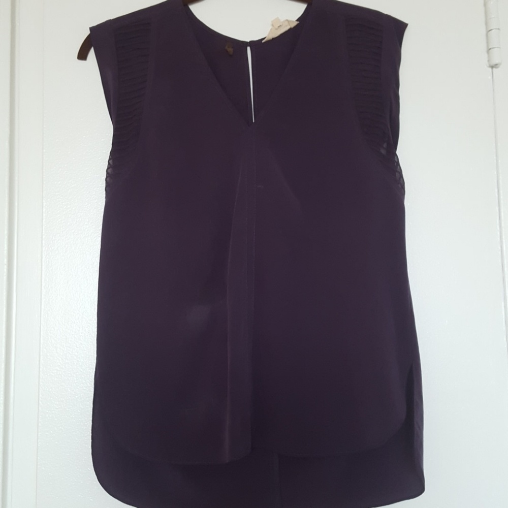 Rebecca Taylor purple silk top sheer cap sleeves